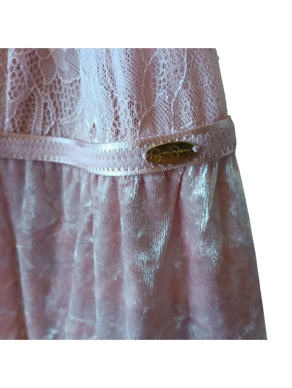 Jessica Simpson Women's Pink Crushed Velvet Lace Trim Chemise Nightgown Size L
